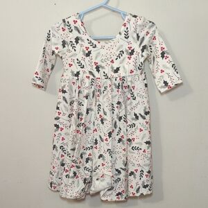 Remie Girl Holiday Dress White Red Green Festive Holly Cotton Girls Size 3